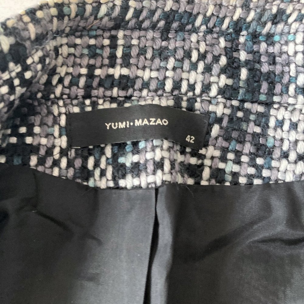 Vintage Yumi Mazao Paris tweed blazer / woven jacket (white, black, teal / blue) - Picture 5 of 13